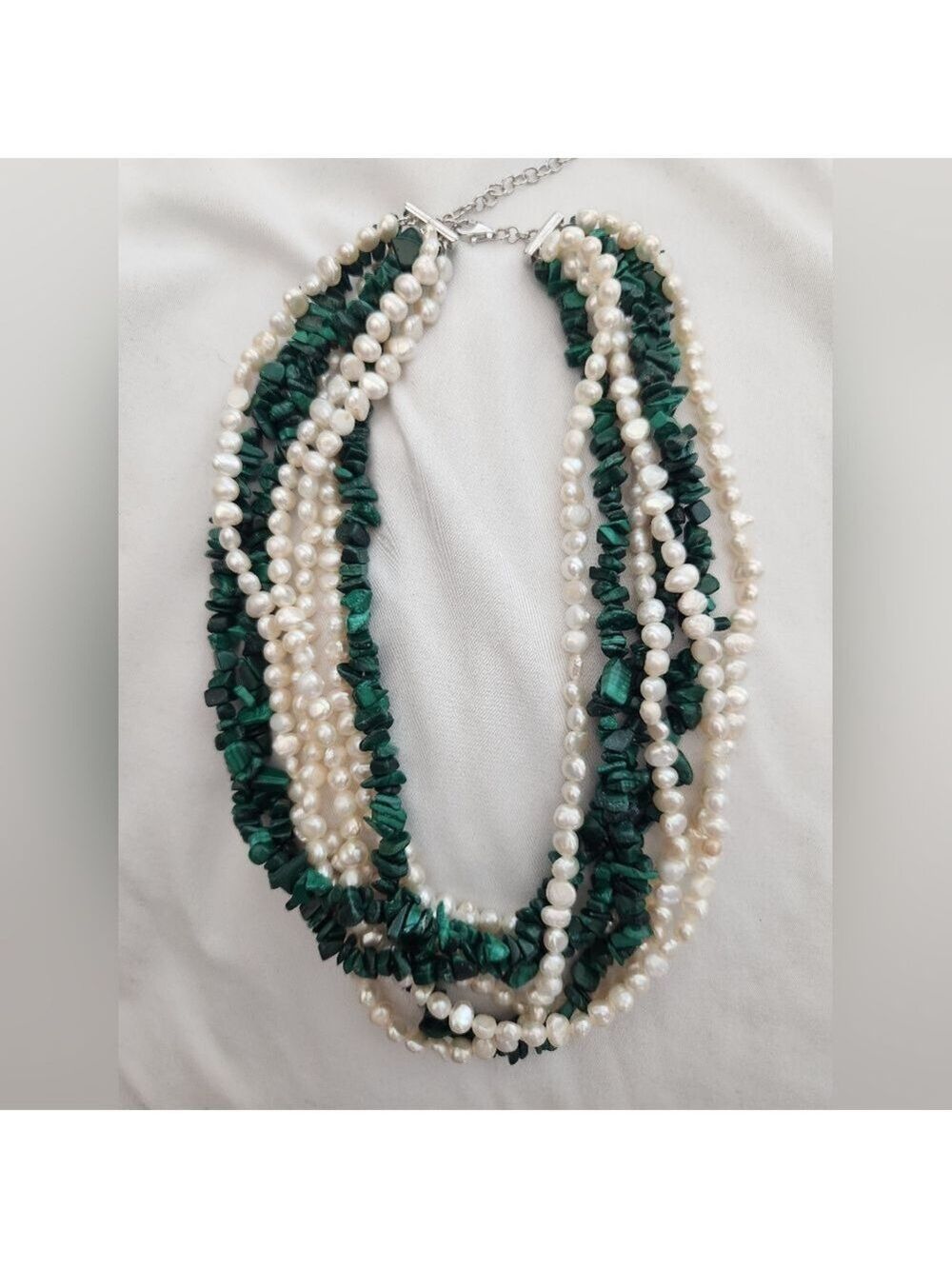 NWOT Ross Simons Cultured Freshwater Pearl Malachite Torsade Necklace ! 20.5”